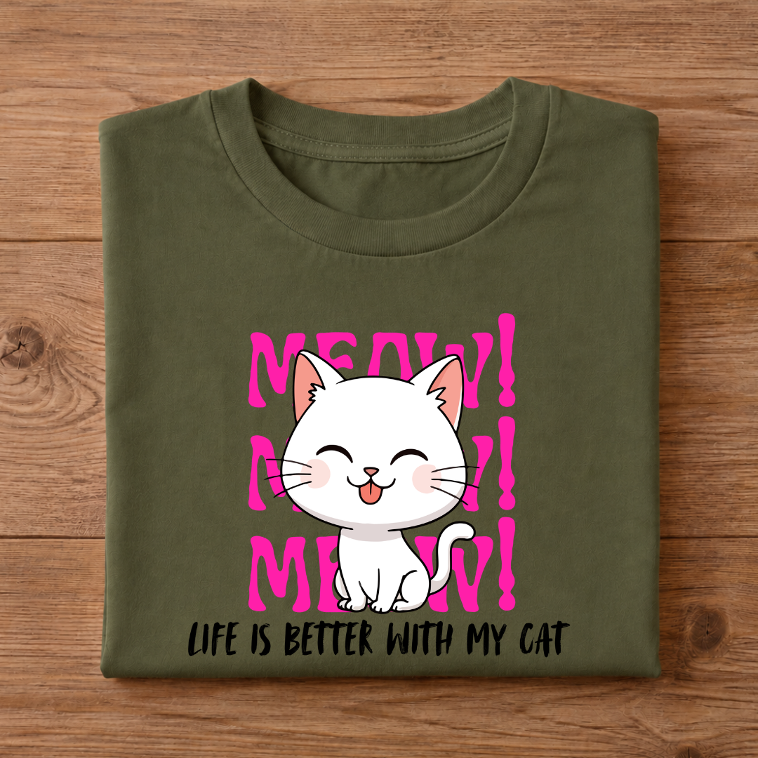 MEOW! Life is better with my Cat Half Sleeve Shirt