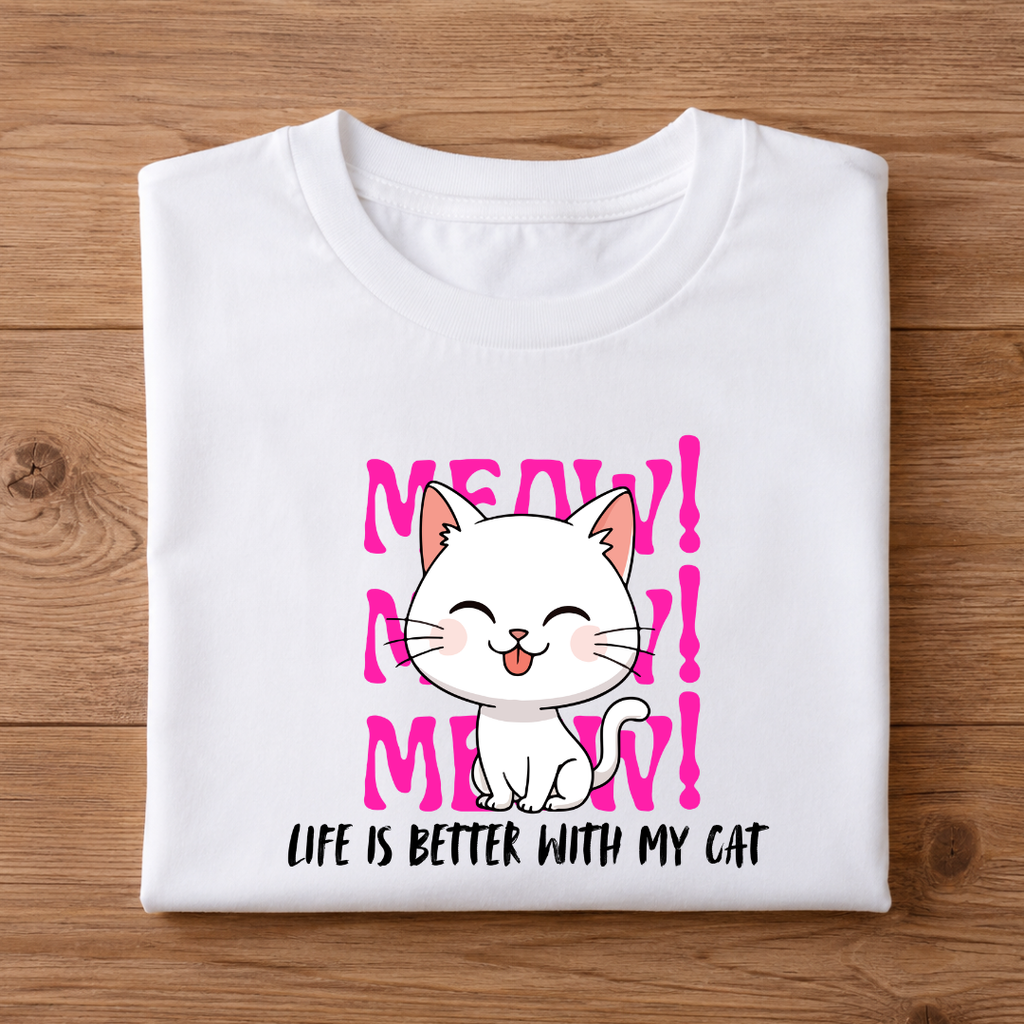 MEOW! Life is better with my Cat Half Sleeve Shirt