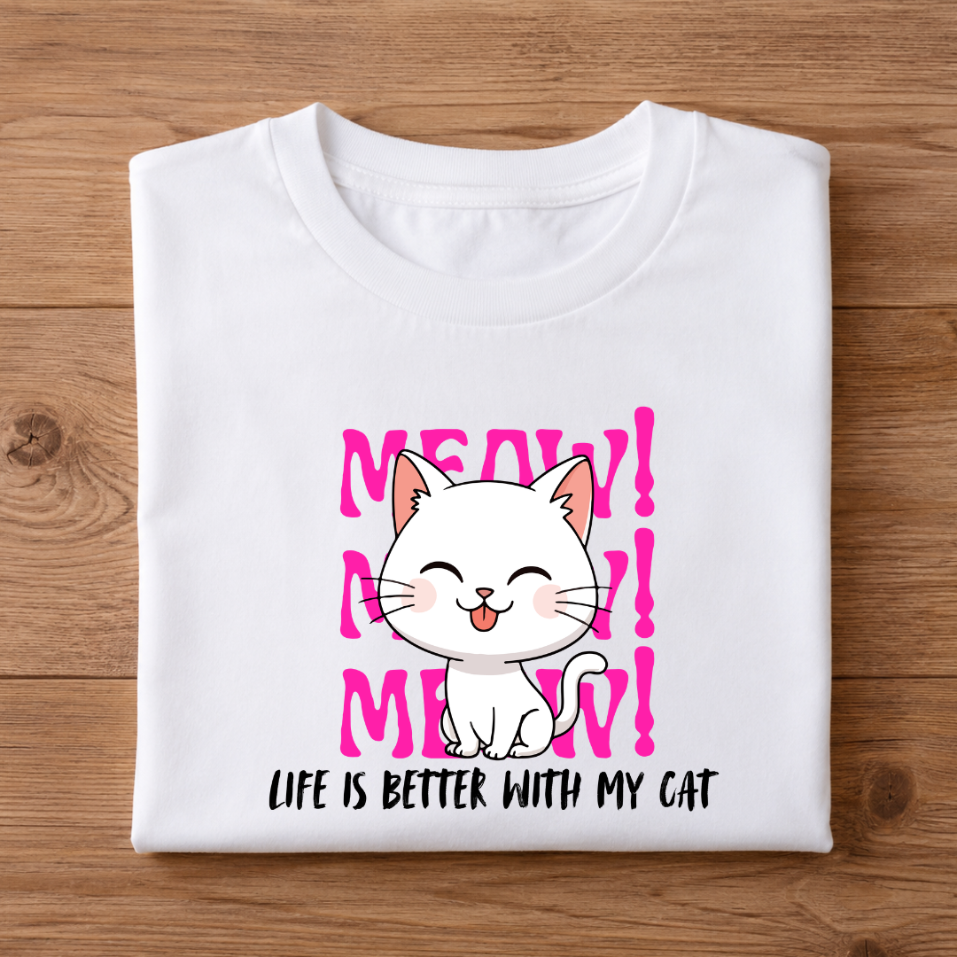 MEOW! Life is better with my Cat Half Sleeve Shirt