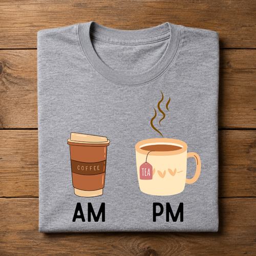 Coffee AM Tea PM Half Sleeve T-Shirt